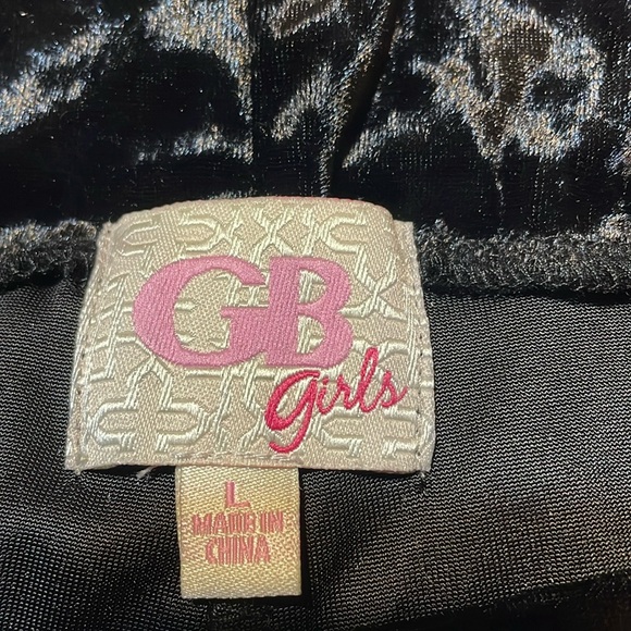 GB GIRLS BLACK CRUSHED VELVET “FLIRT” LEGGINGS PANTS WIDE ELASTIC WAIST SIZE:L - Picture 2 of 10
